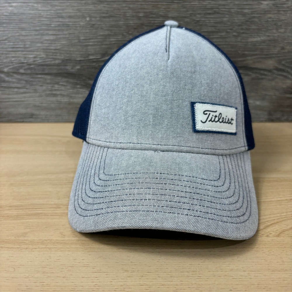 Titleist Hat Cap Fitted M/L Gray Blue Golf Golfing Mesh Back Outdoors Mens